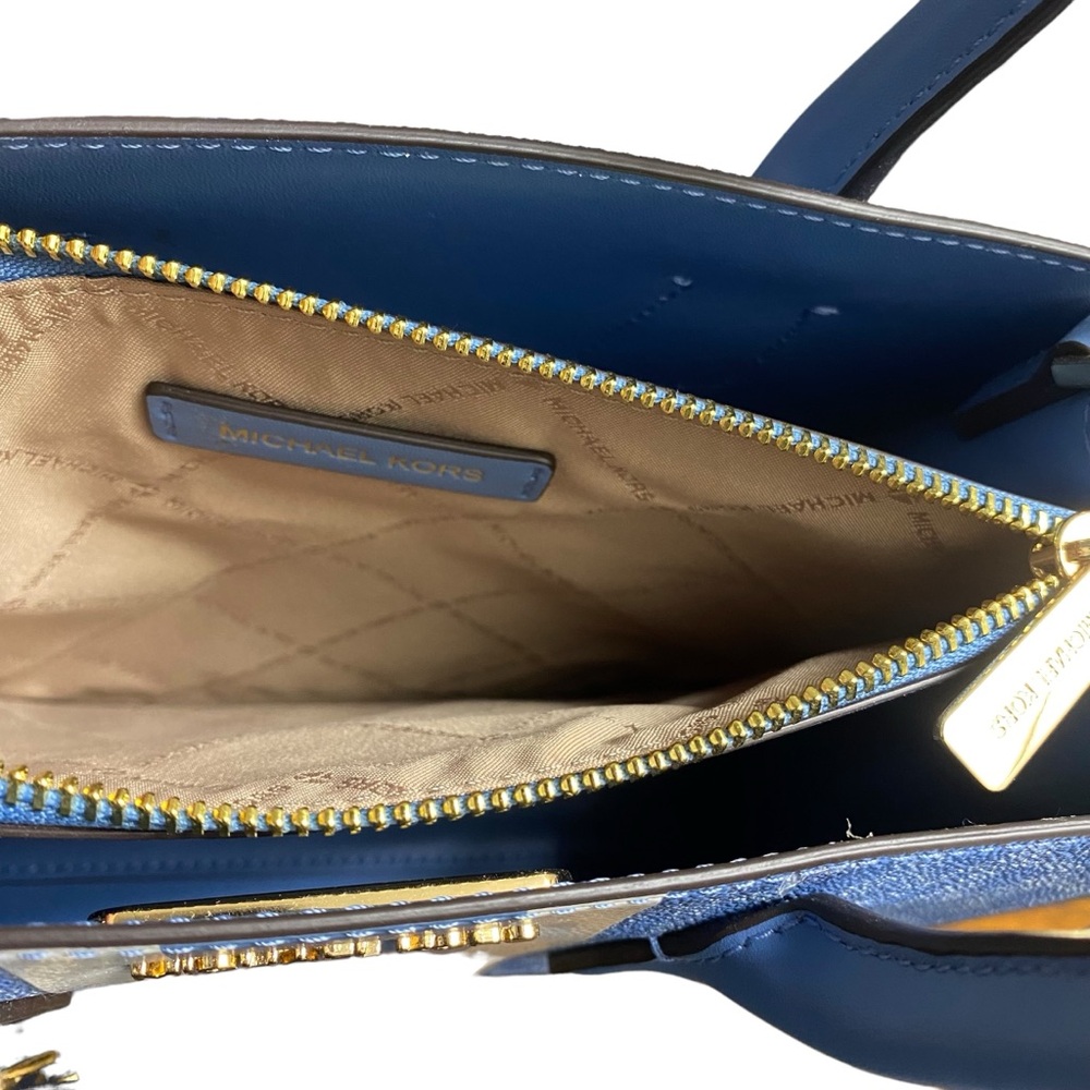 New MICHAEL KORS CENTER STRIPE MAPLE SM SATCHEL BRT BLUE WHITE CROSSBODY BAG - Picture 12 of 14